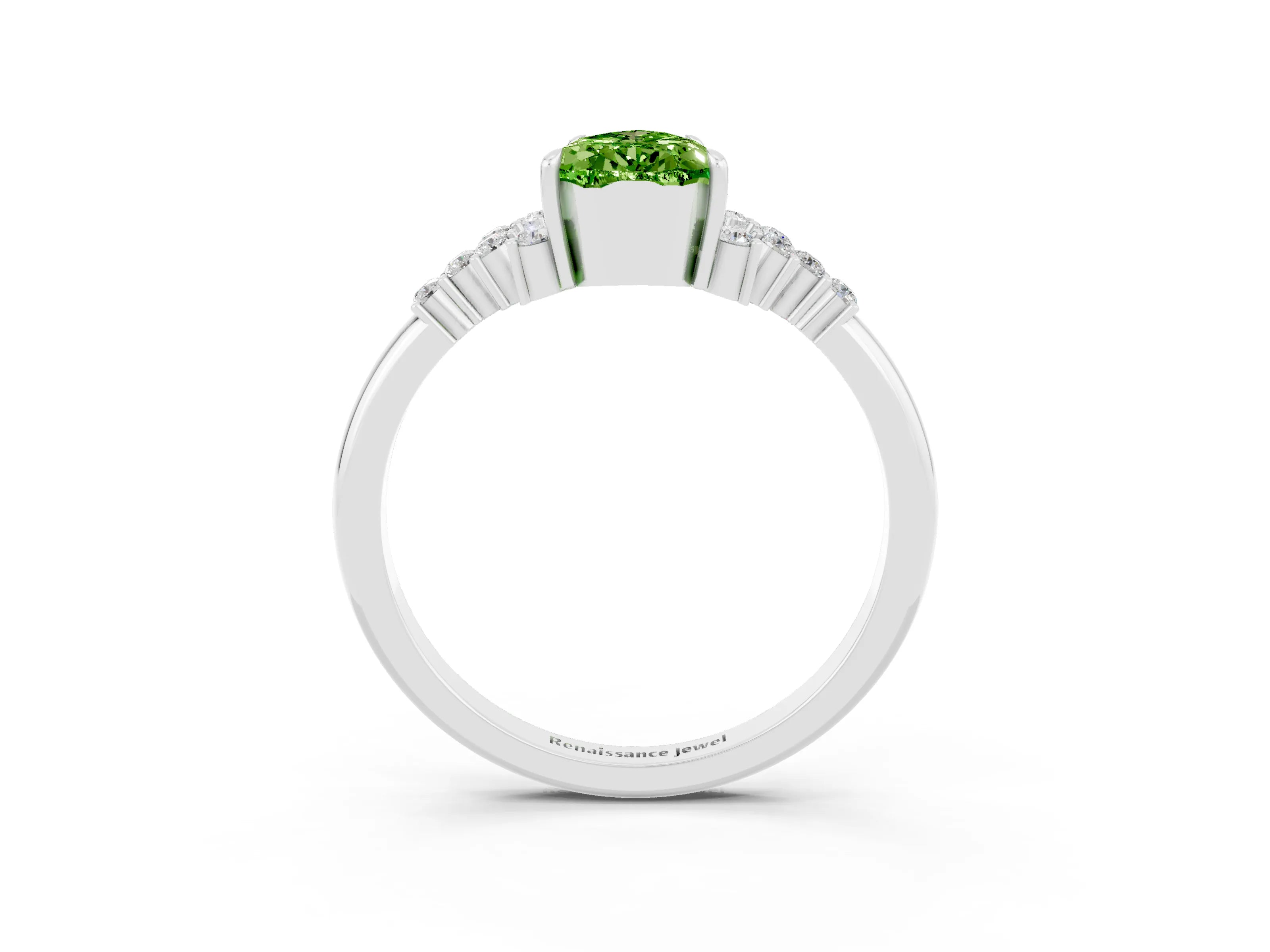 White gold Pear Cut Peridot Ring with Side Stones and Four-Prong Setting_39