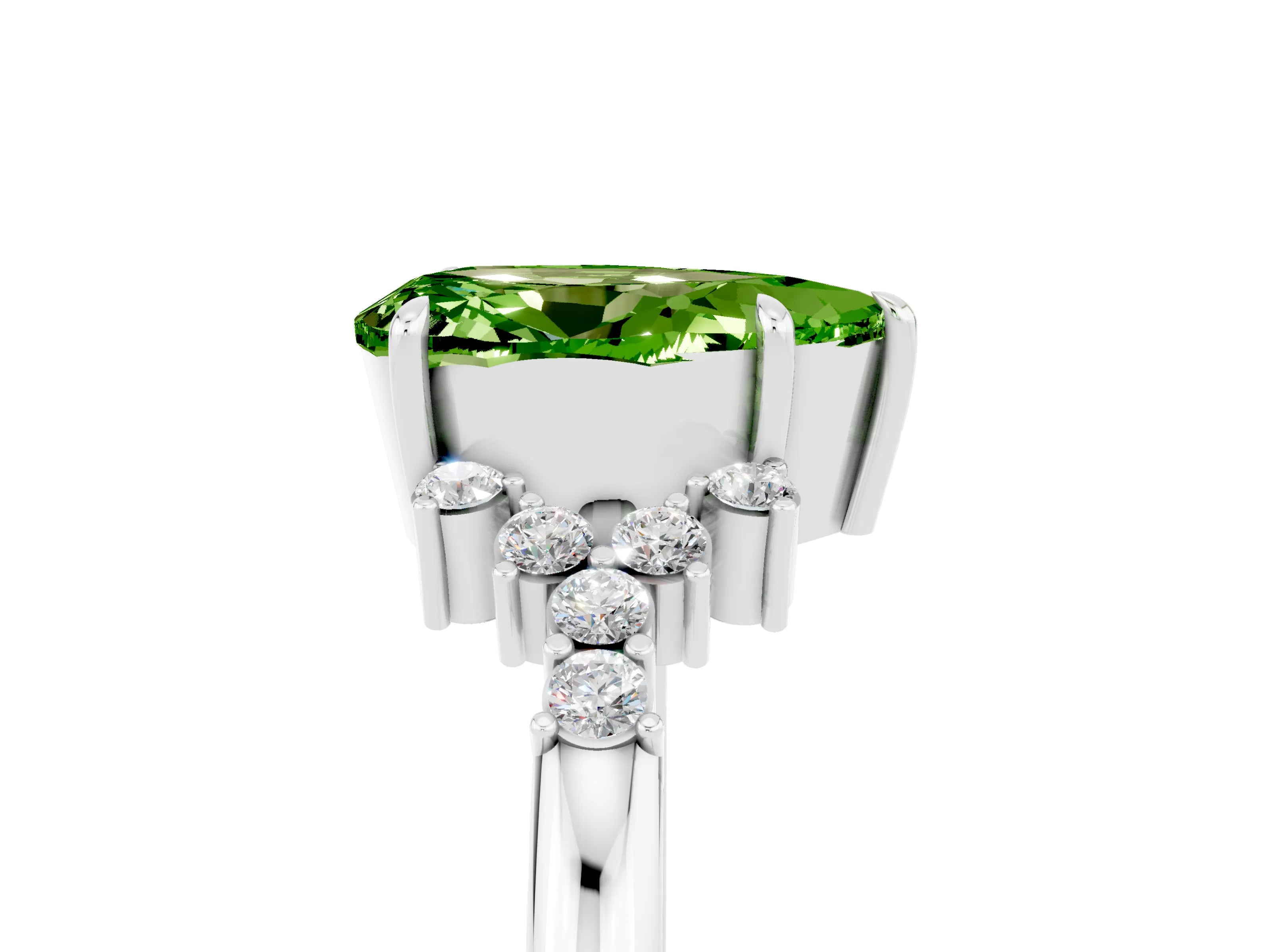White gold Pear Cut Peridot Ring with Side Stones and Four-Prong Setting_41