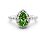 White gold Pear Cut Peridot Scalloped Halo Engagement Ring with Round Shared Prong Band_24