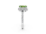 White gold Pear Cut Peridot Scalloped Halo Engagement Ring with Round Shared Prong Band_26