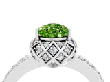 White gold Pear Cut Peridot Scalloped Halo Engagement Ring with Round Shared Prong Band_28