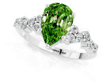 White gold Pear Cut Peridot Scattered Round Accent Ring with Prong Setting_25