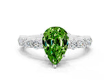 White gold Pear Cut Peridot Side Stone Solitaire Ring with Round  and Four-Prong Setting_48