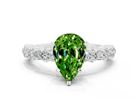 White gold Pear Cut Peridot Side Stone Solitaire Ring with Round  and Four-Prong Setting_48
