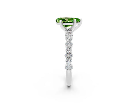 White gold Pear Cut Peridot Side Stone Solitaire Ring with Round  and Four-Prong Setting_50