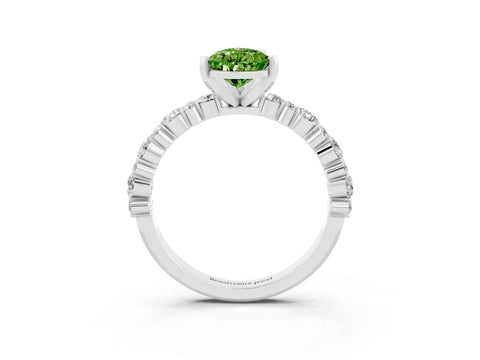 White gold Pear Cut Peridot Side Stone Solitaire Ring with Round  and Four-Prong Setting_51