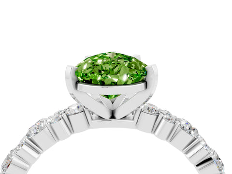 White gold Pear Cut Peridot Side Stone Solitaire Ring with Round  and Four-Prong Setting_52