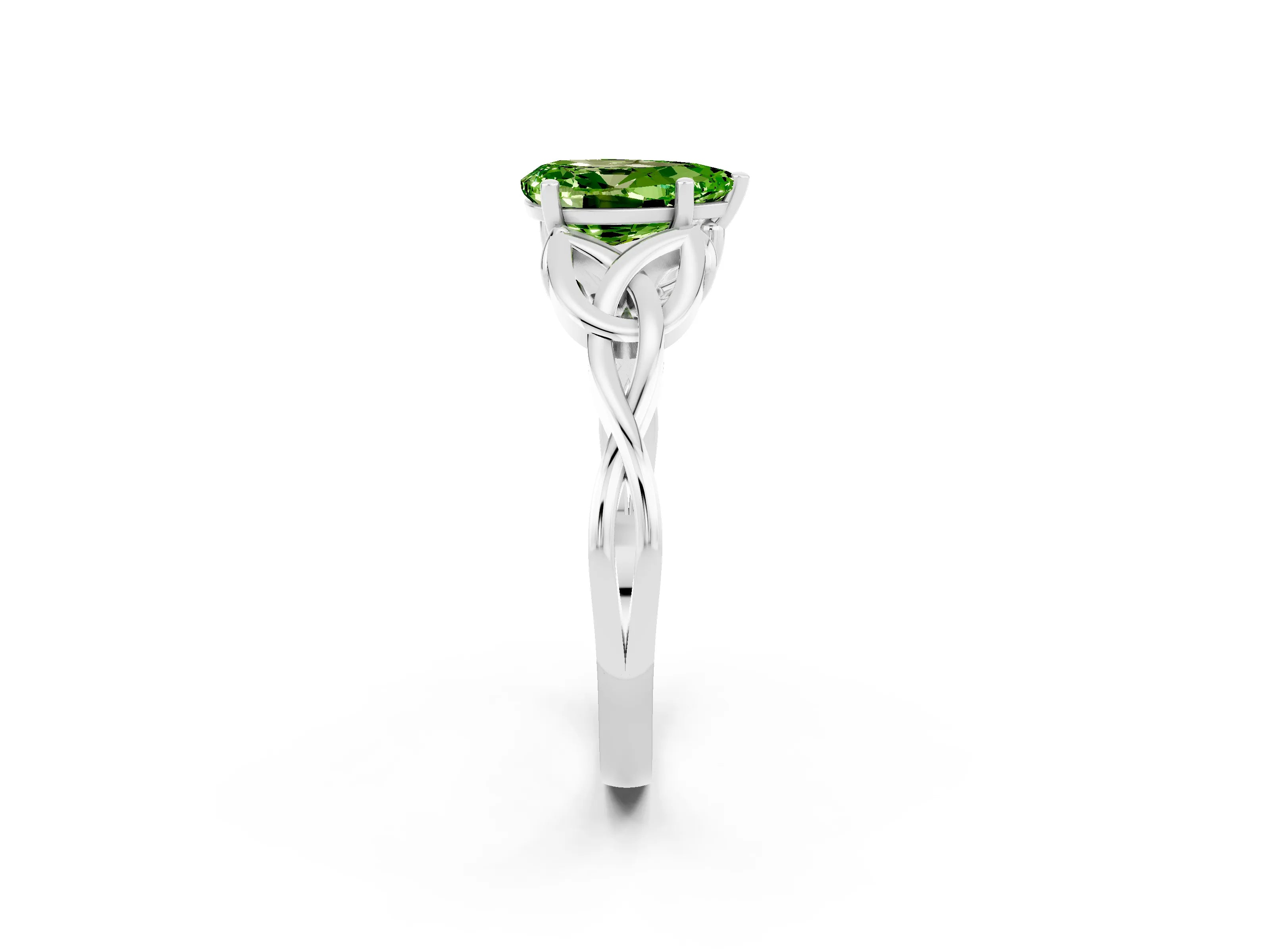White gold Pear Cut Peridot Solitaire Celtic Knot Ring with Four-Prong Setting_14