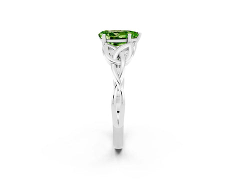 White gold Pear Cut Peridot Solitaire Celtic Knot Ring with Four-Prong Setting_14