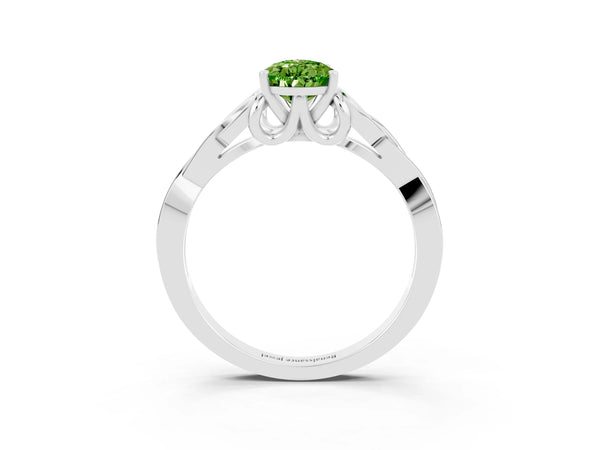 Silver Pear Cut Peridot Solitaire Celtic Knot Ring with Four-Prong Setting