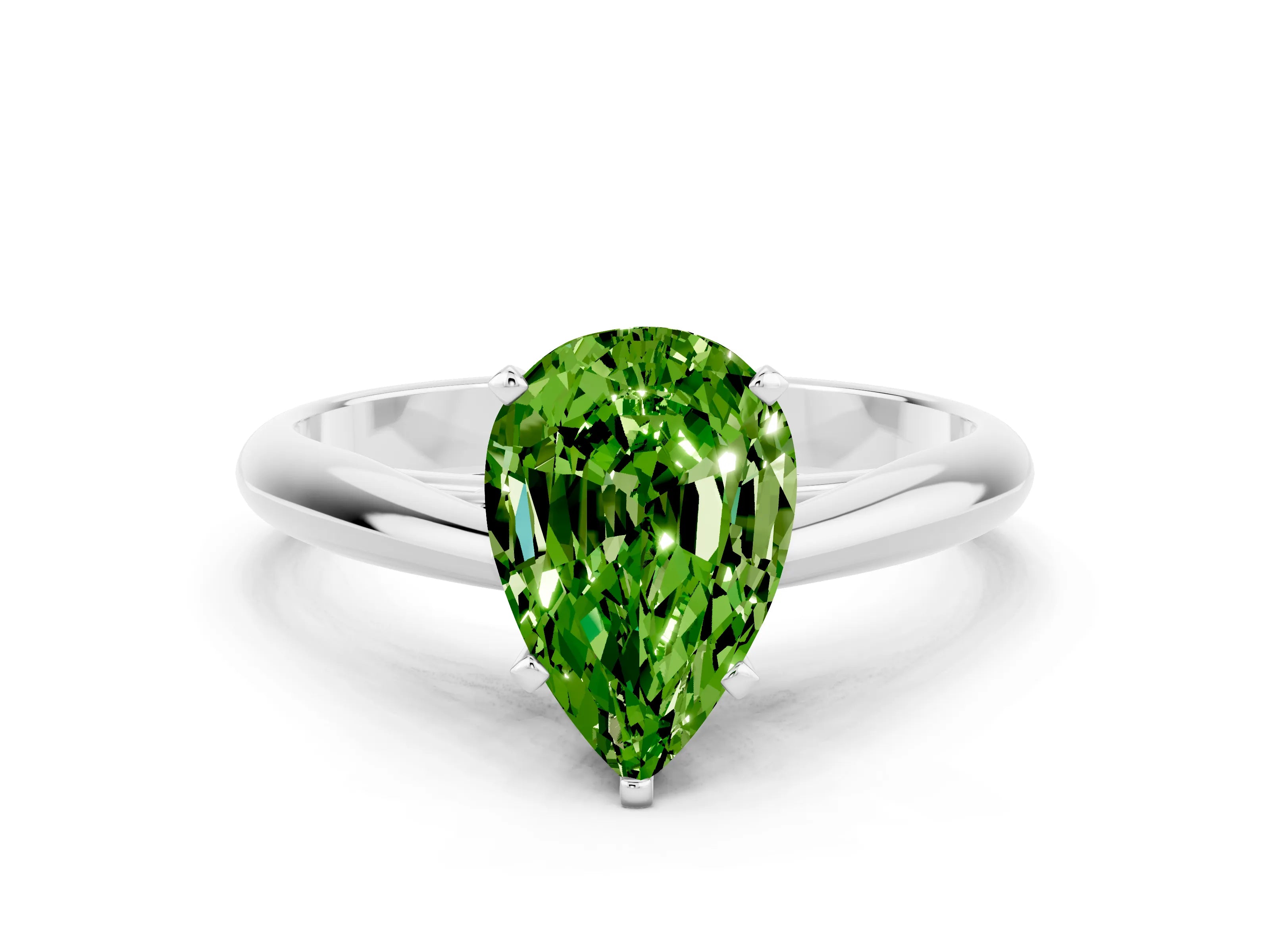 White gold Pear Cut Peridot Solitaire Engagement Ring with Cathedral Setting and Four-Prong Mount_12