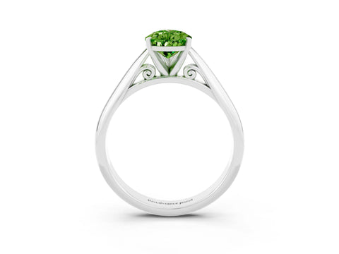 White gold Pear Cut Peridot Solitaire Engagement Ring with Cathedral Setting and Four-Prong Mount_15