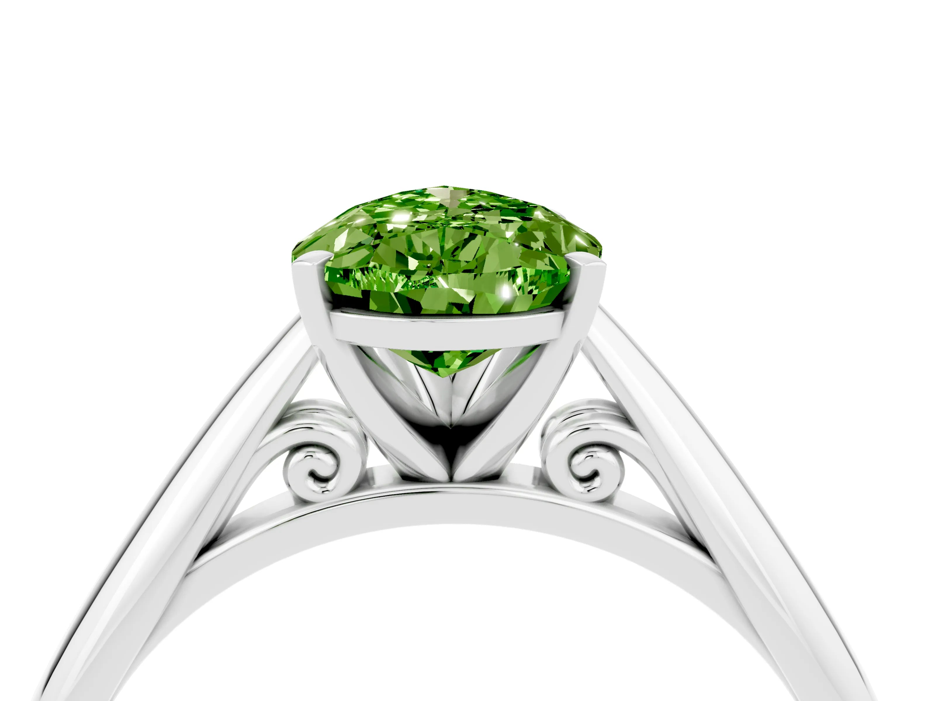 White gold Pear Cut Peridot Solitaire Engagement Ring with Cathedral Setting and Four-Prong Mount_16