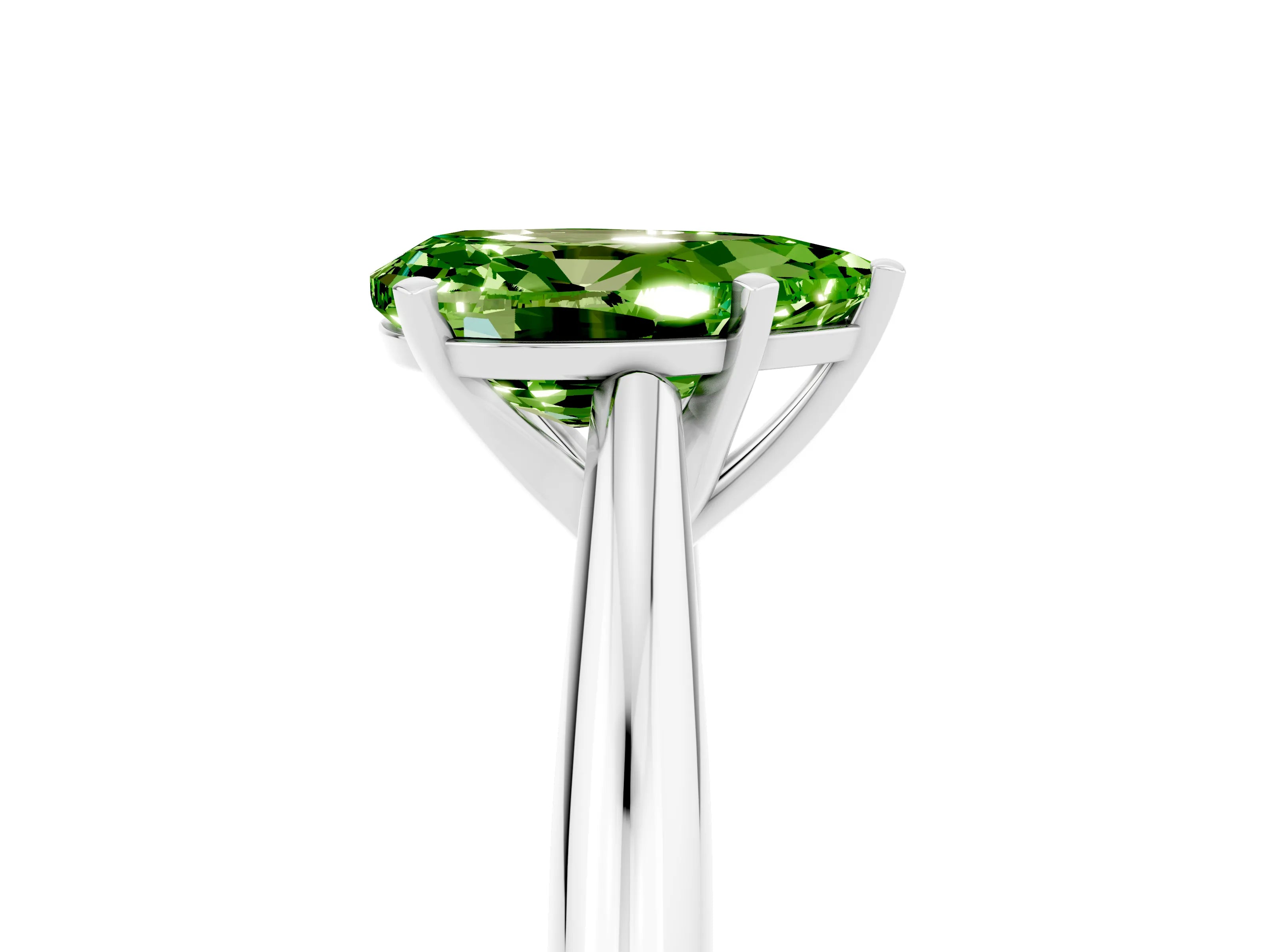 White gold Pear Cut Peridot Solitaire Engagement Ring with Cathedral Setting and Four-Prong Mount_17
