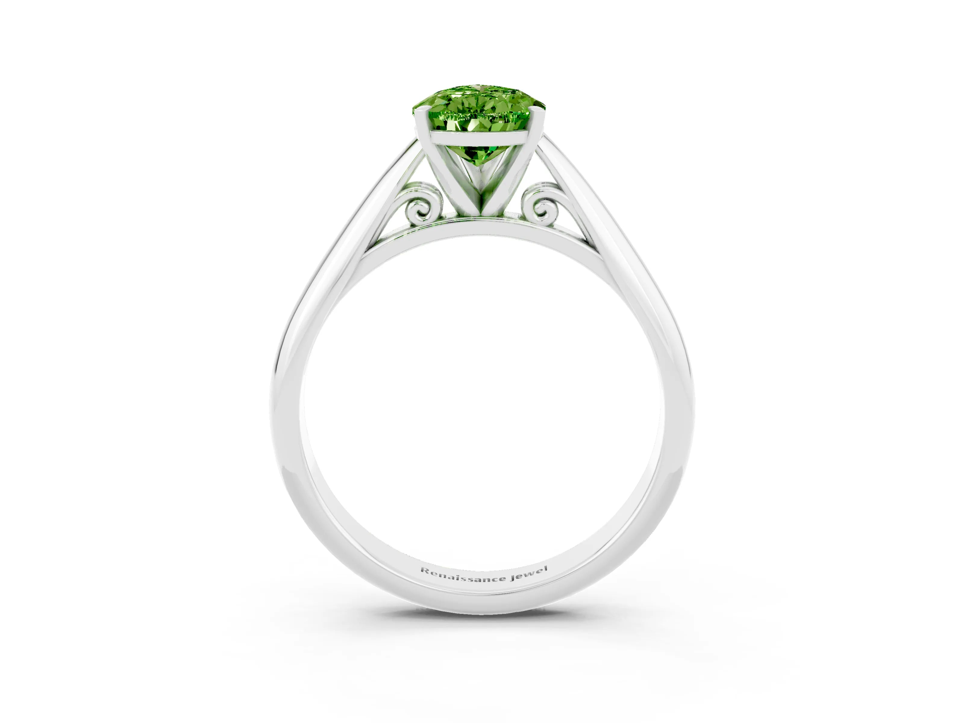 White gold Pear Cut Peridot Solitaire Engagement Ring with Cathedral Setting and Four-Prong Mount_27