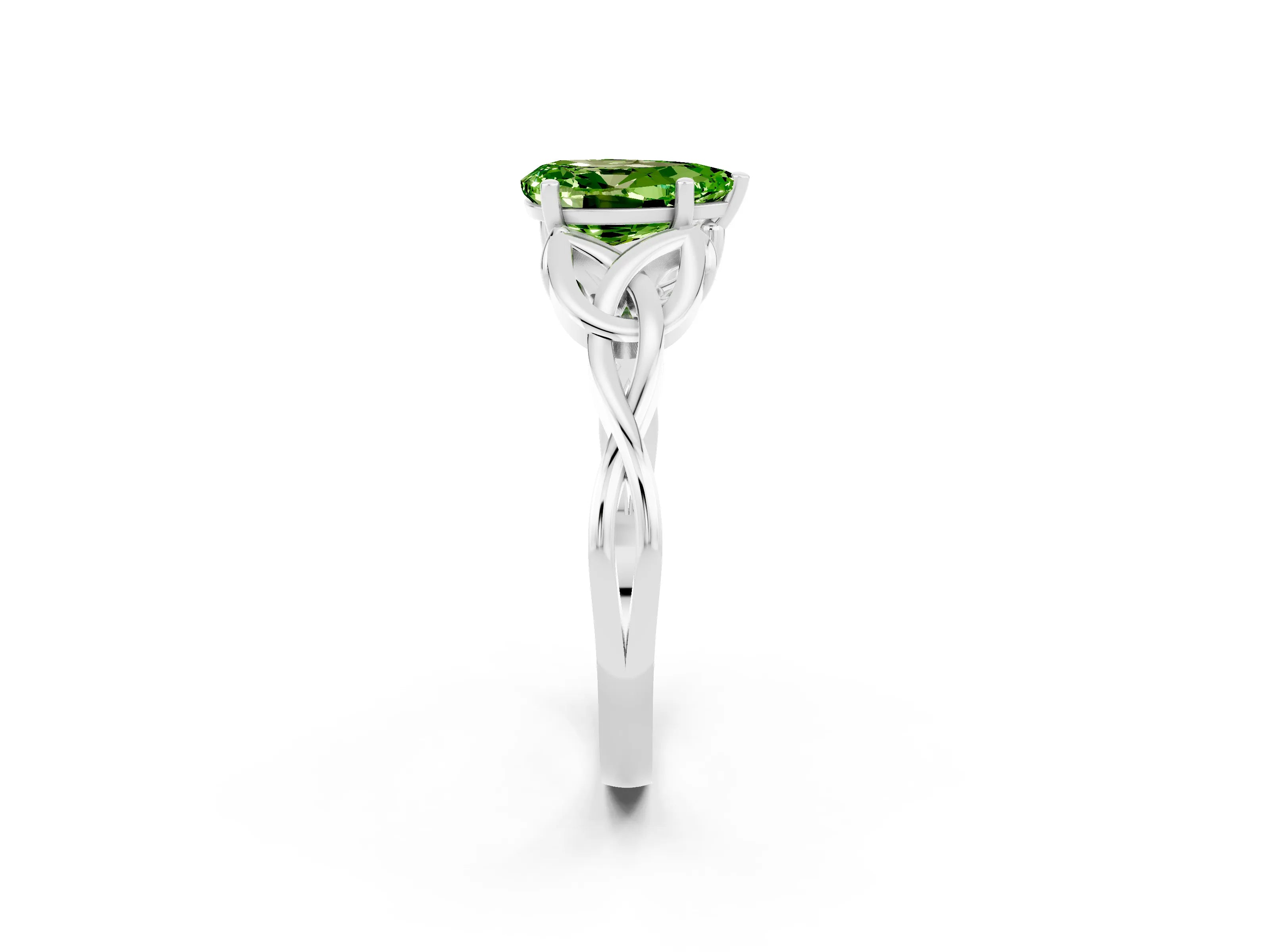 White gold Pear Cut Peridot Solitaire Engagement Ring with Celtic Knot Band and Four-Prong Setting_2