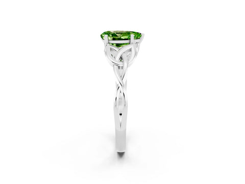 White gold Pear Cut Peridot Solitaire Engagement Ring with Celtic Knot Band and Four-Prong Setting_2
