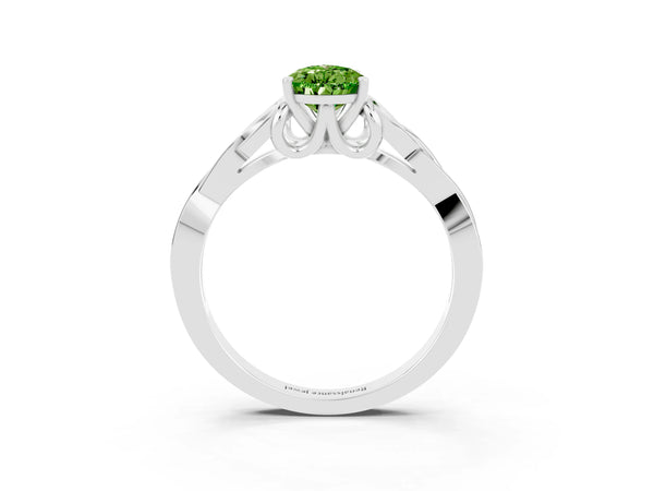 Silver Pear Cut Peridot Solitaire Engagement Ring with Celtic Knot Band and Four-Prong Setting