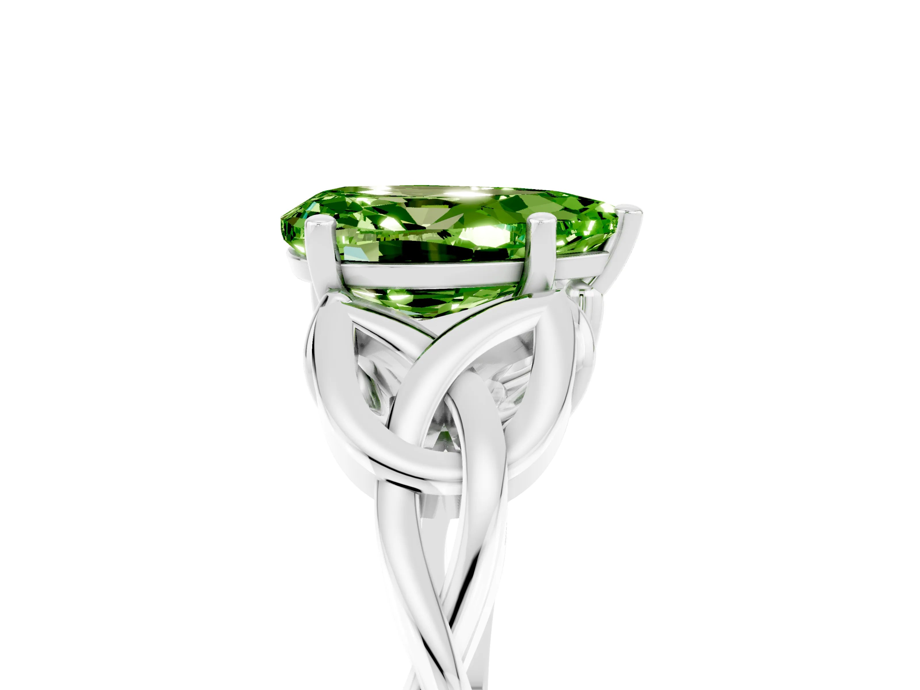 White gold Pear Cut Peridot Solitaire Engagement Ring with Celtic Knot Band and Four-Prong Setting_5
