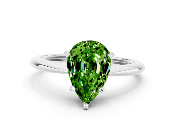 White gold Pear Cut Peridot Solitaire Engagement Ring with Classic Band and Four-Prong Setting