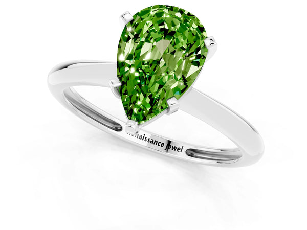White gold Pear Cut Peridot Solitaire Engagement Ring with Classic Band and Four-Prong Setting