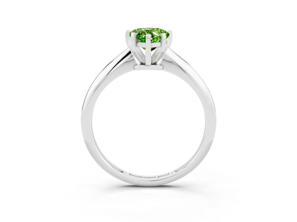 White gold Pear Cut Peridot Solitaire Engagement Ring with Classic Band and Four-Prong Setting
