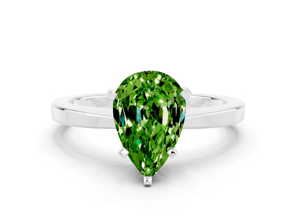 Silver Pear Cut Peridot Solitaire Engagement Ring with Classic Band and Four-Prong Setting