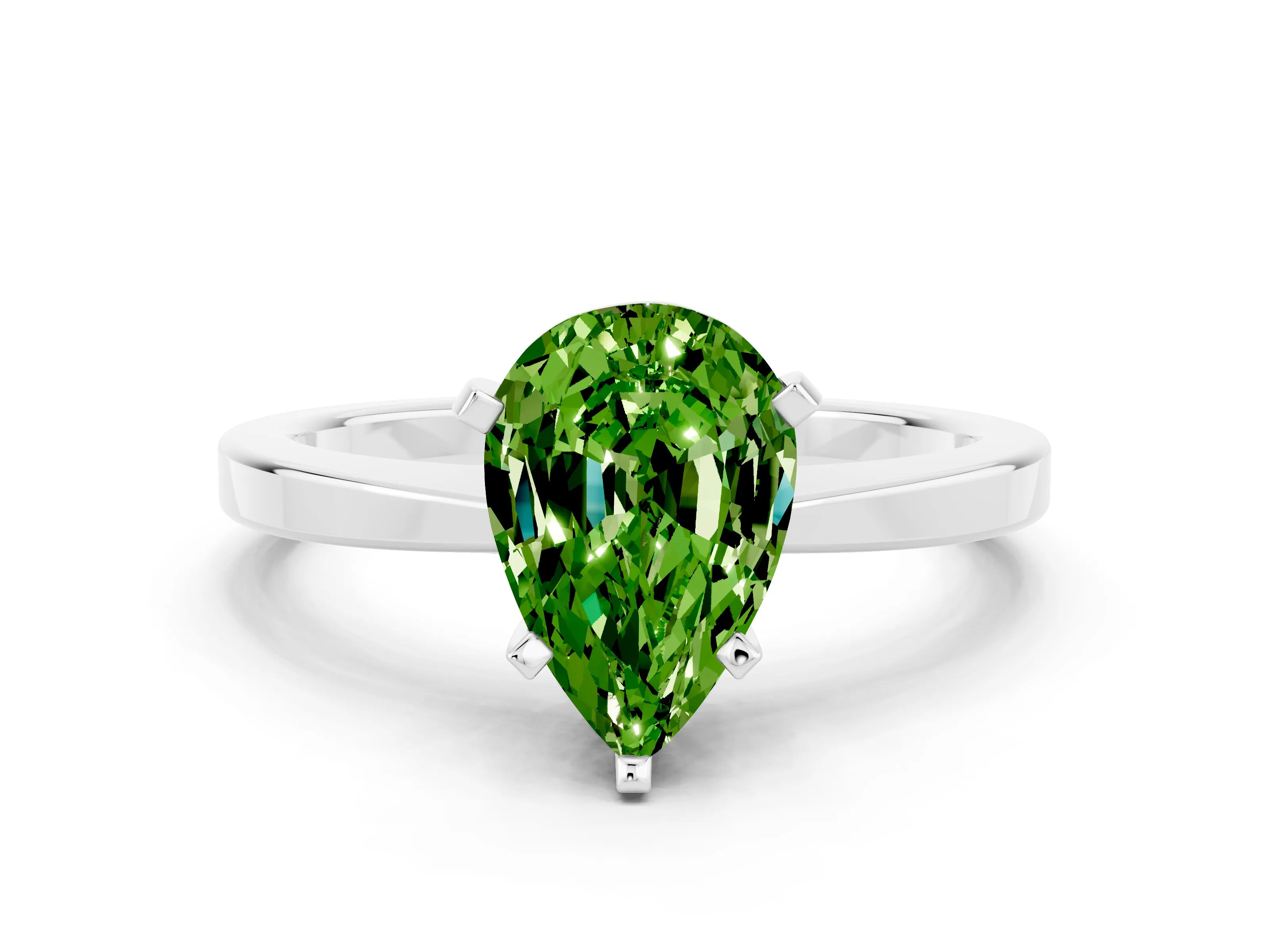 White gold Pear Cut Peridot Solitaire Engagement Ring with Classic Band and Four-Prong Setting_24