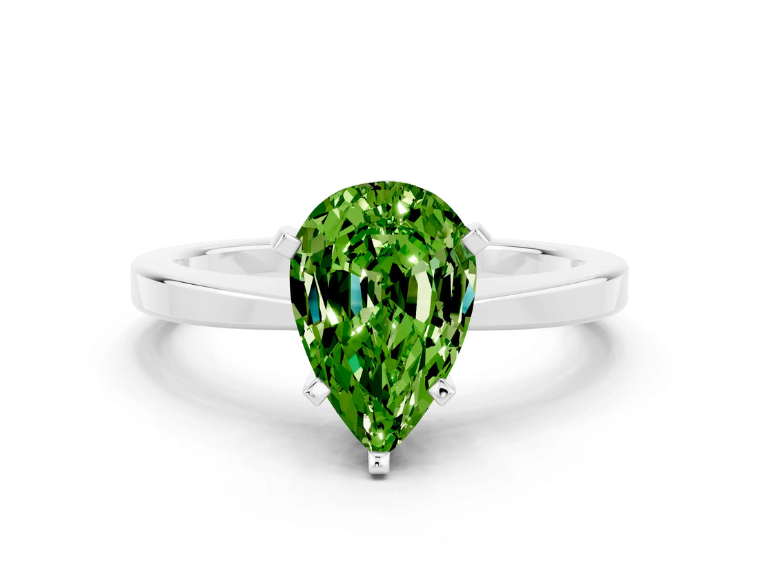 White gold Pear Cut Peridot Solitaire Engagement Ring with Classic Band and Four-Prong Setting_24
