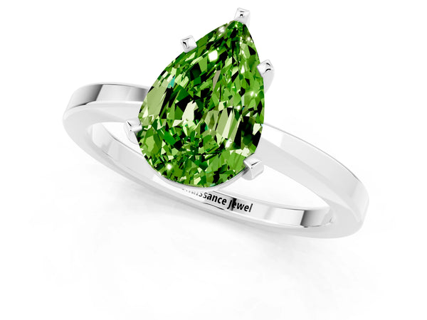 White gold Pear Cut Peridot Solitaire Engagement Ring with Classic Band and Four-Prong Setting