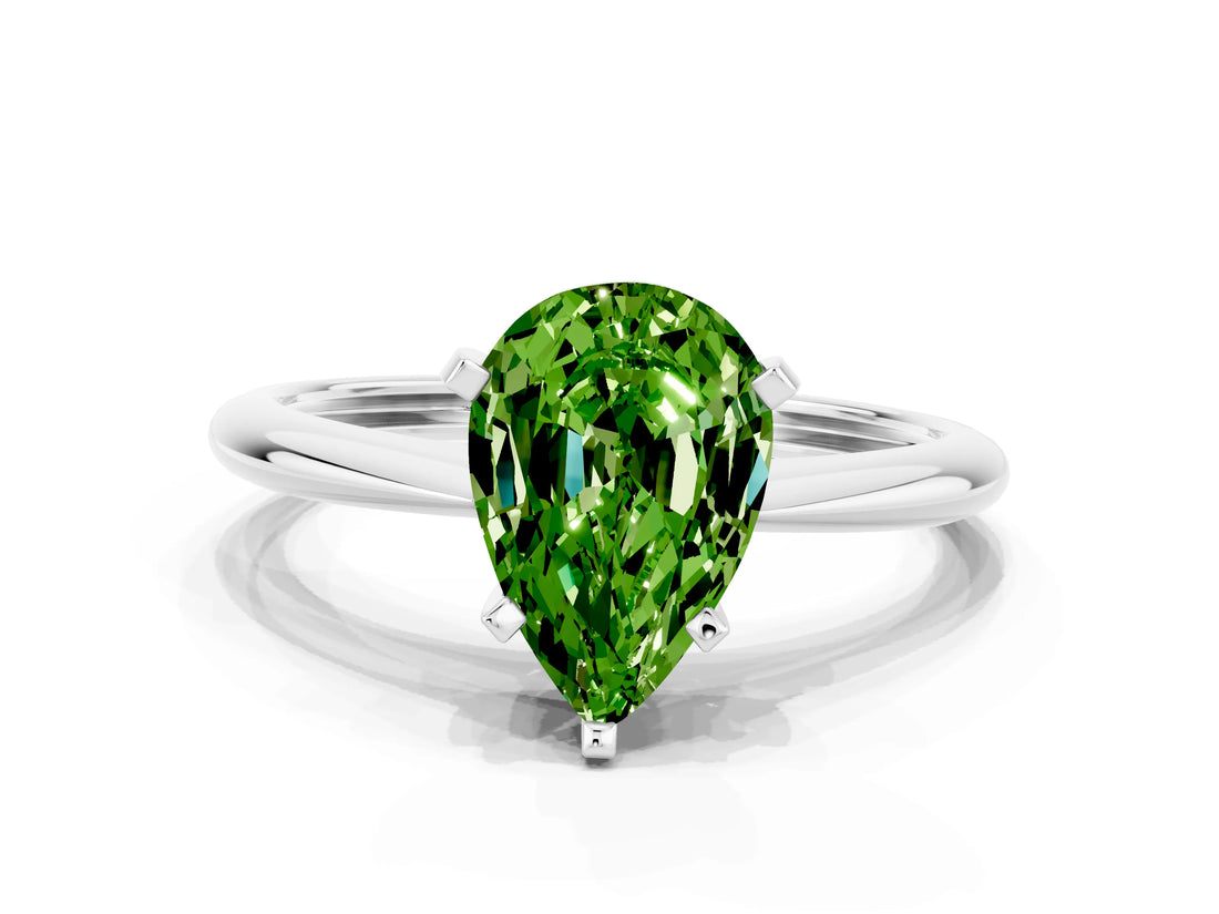 White gold Pear Cut Peridot Solitaire Engagement Ring with Classic Band and Four-Prong Setting_36