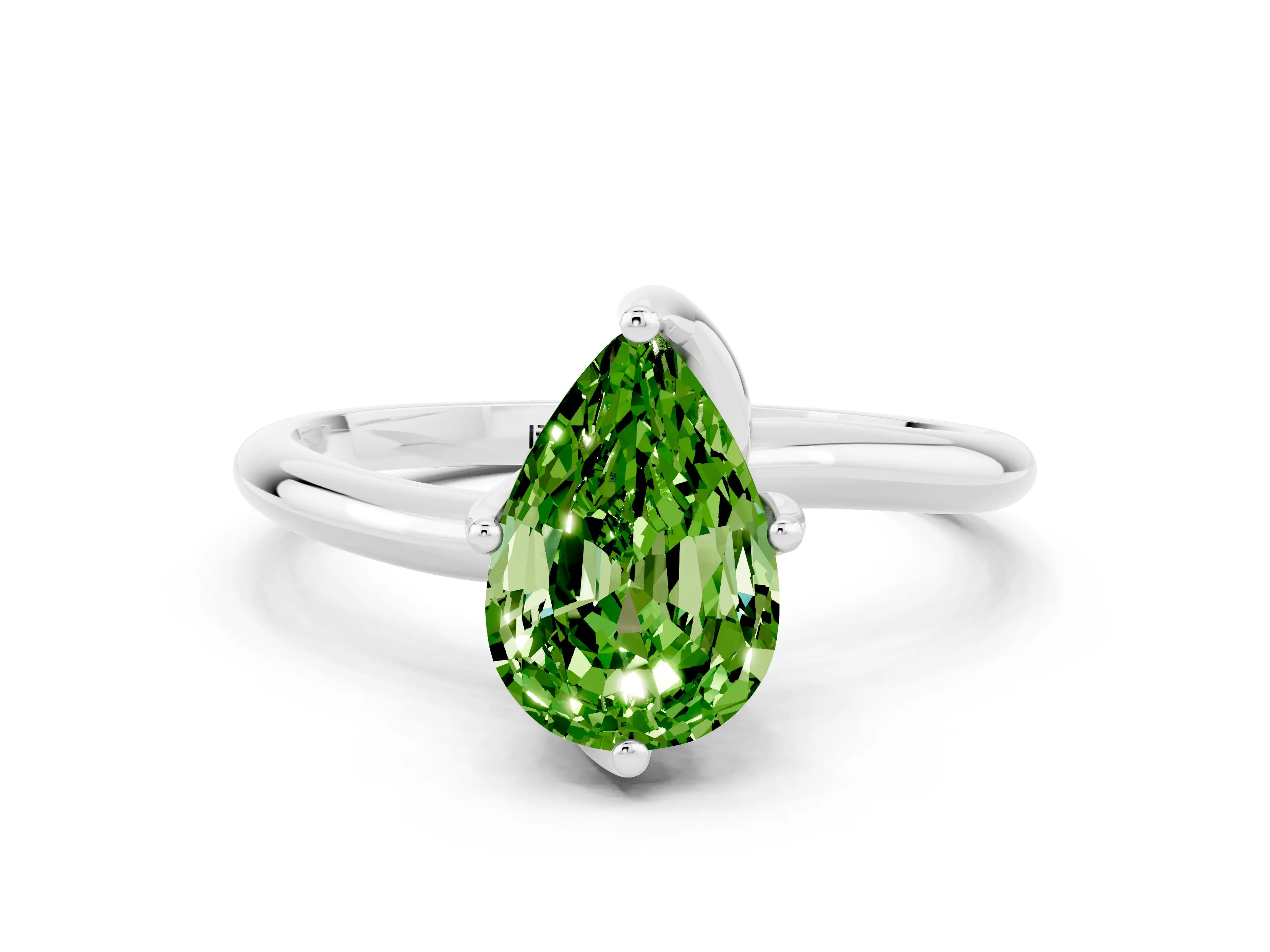 White gold Pear Cut Peridot Solitaire Engagement Ring with Four-Prong Setting and Classic Band_12