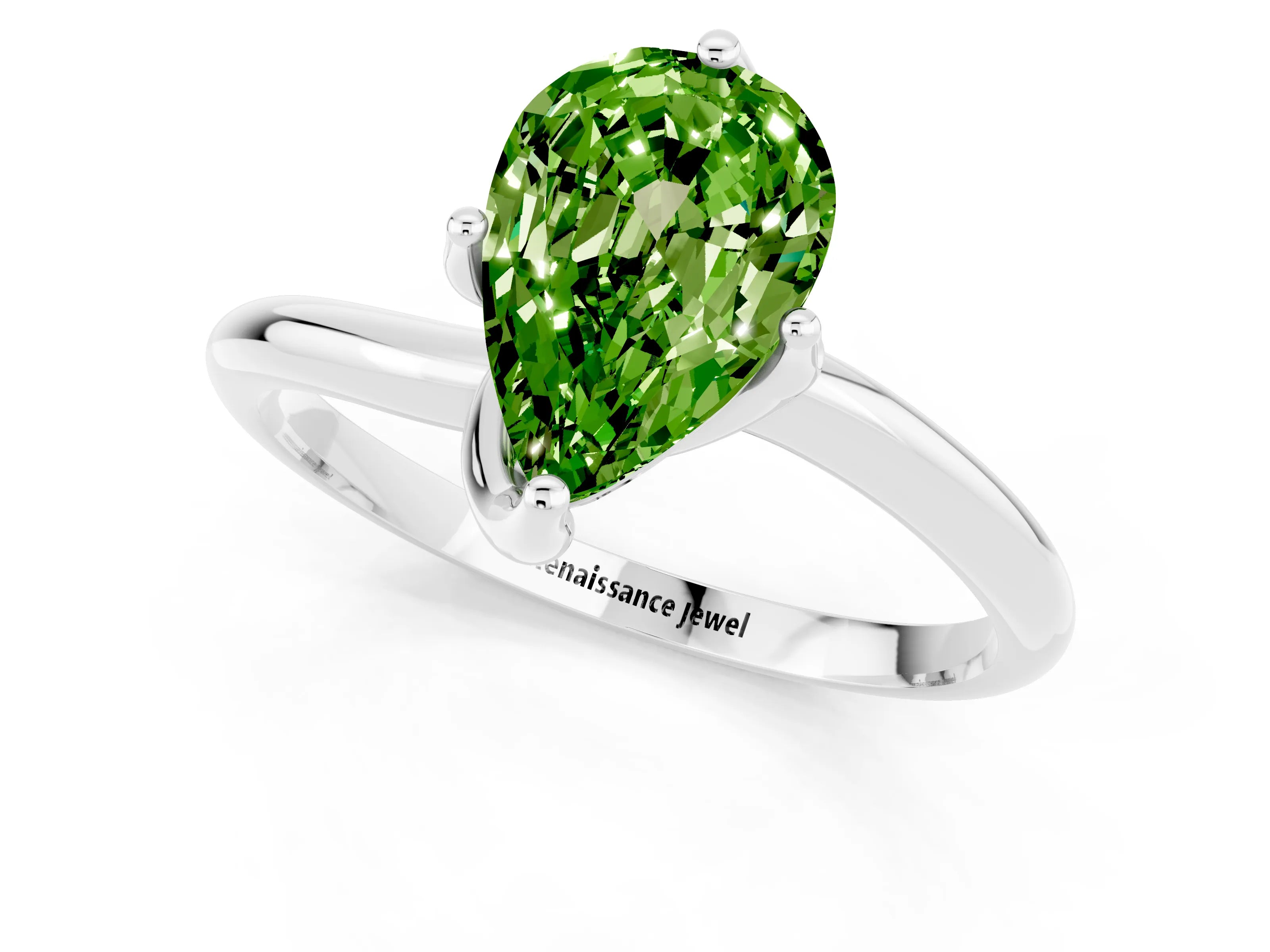 White gold Pear Cut Peridot Solitaire Engagement Ring with Four-Prong Setting and Classic Band_13