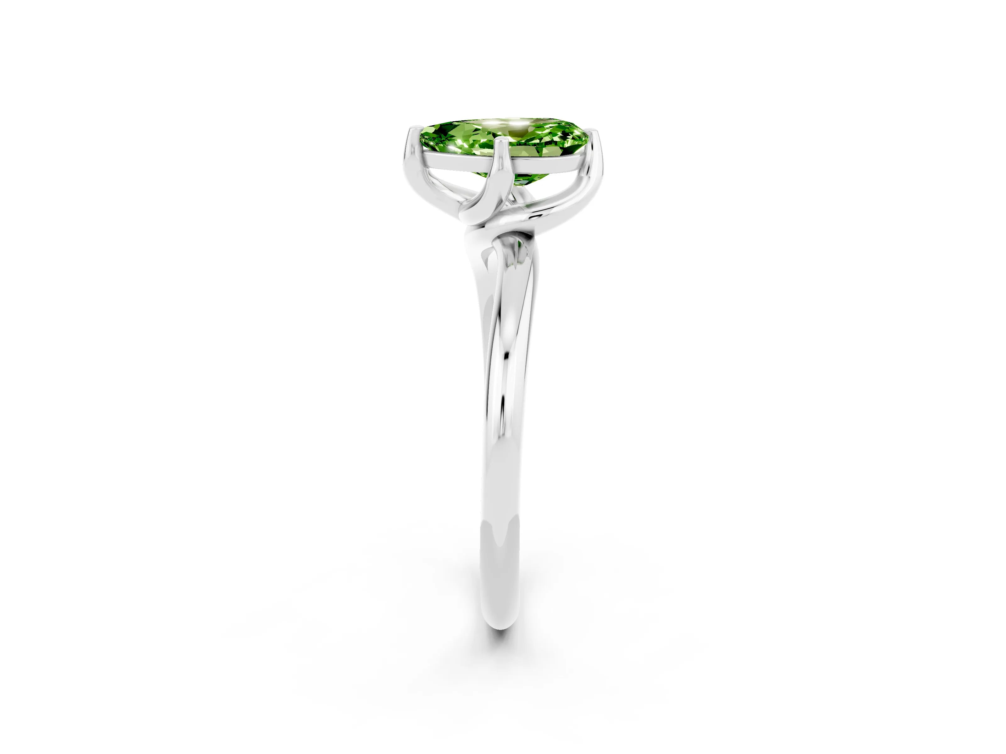 White gold Pear Cut Peridot Solitaire Engagement Ring with Four-Prong Setting and Classic Band_14