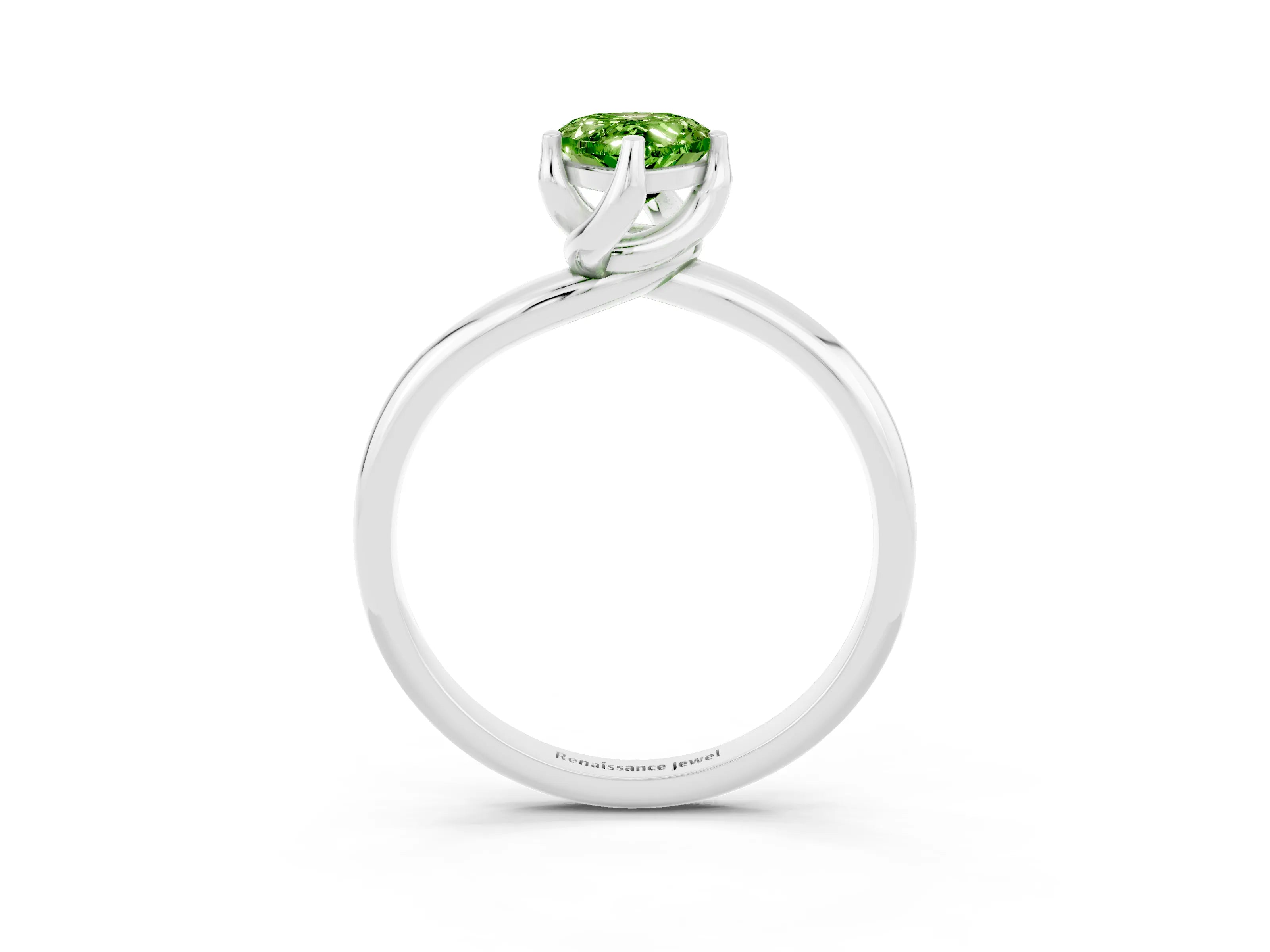 White gold Pear Cut Peridot Solitaire Engagement Ring with Four-Prong Setting and Classic Band_15