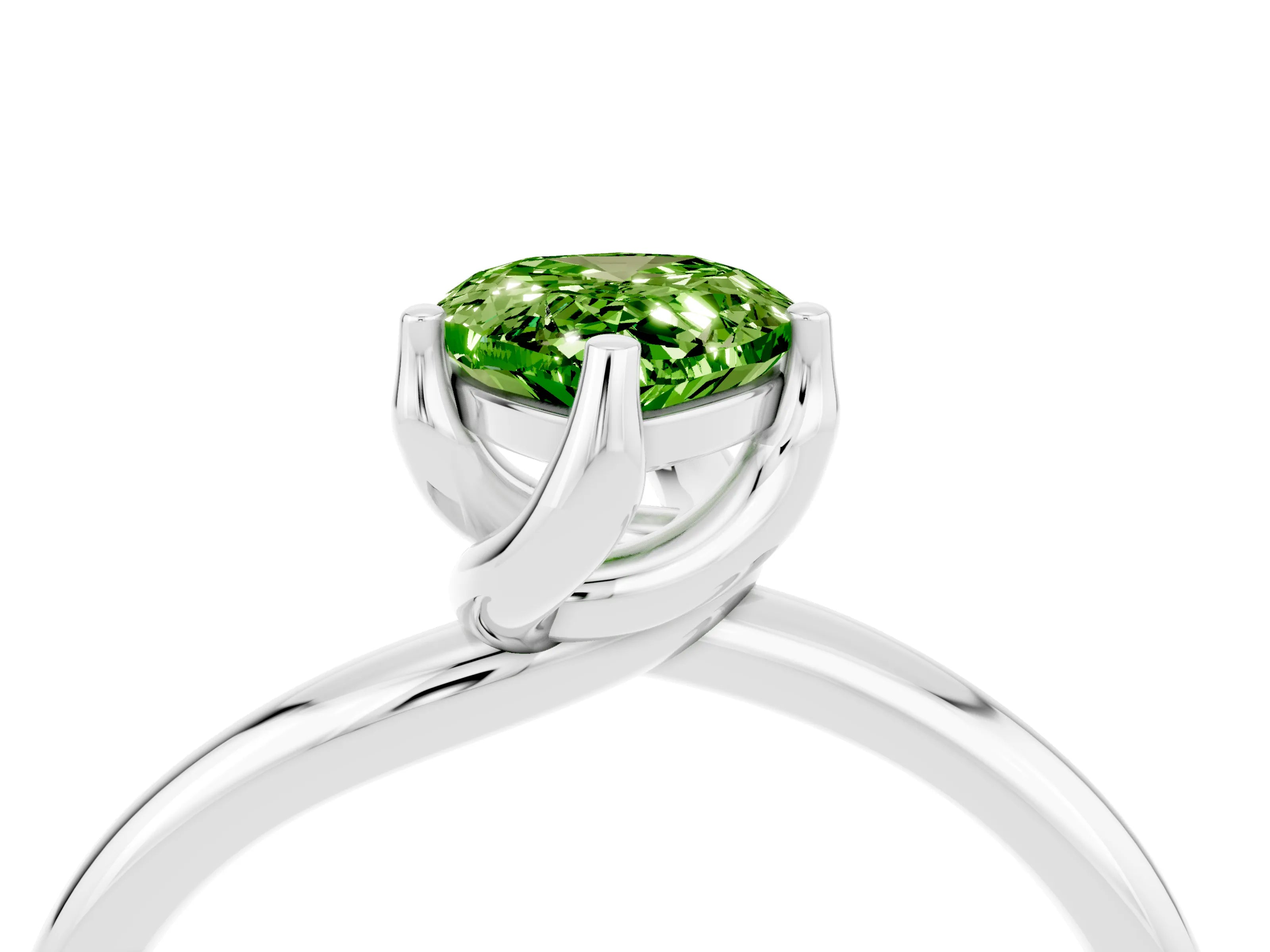 White gold Pear Cut Peridot Solitaire Engagement Ring with Four-Prong Setting and Classic Band_16