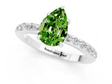 White gold Pear Cut Peridot Solitaire Engagement Ring with Pavé Band and Four-Prong Setting_1