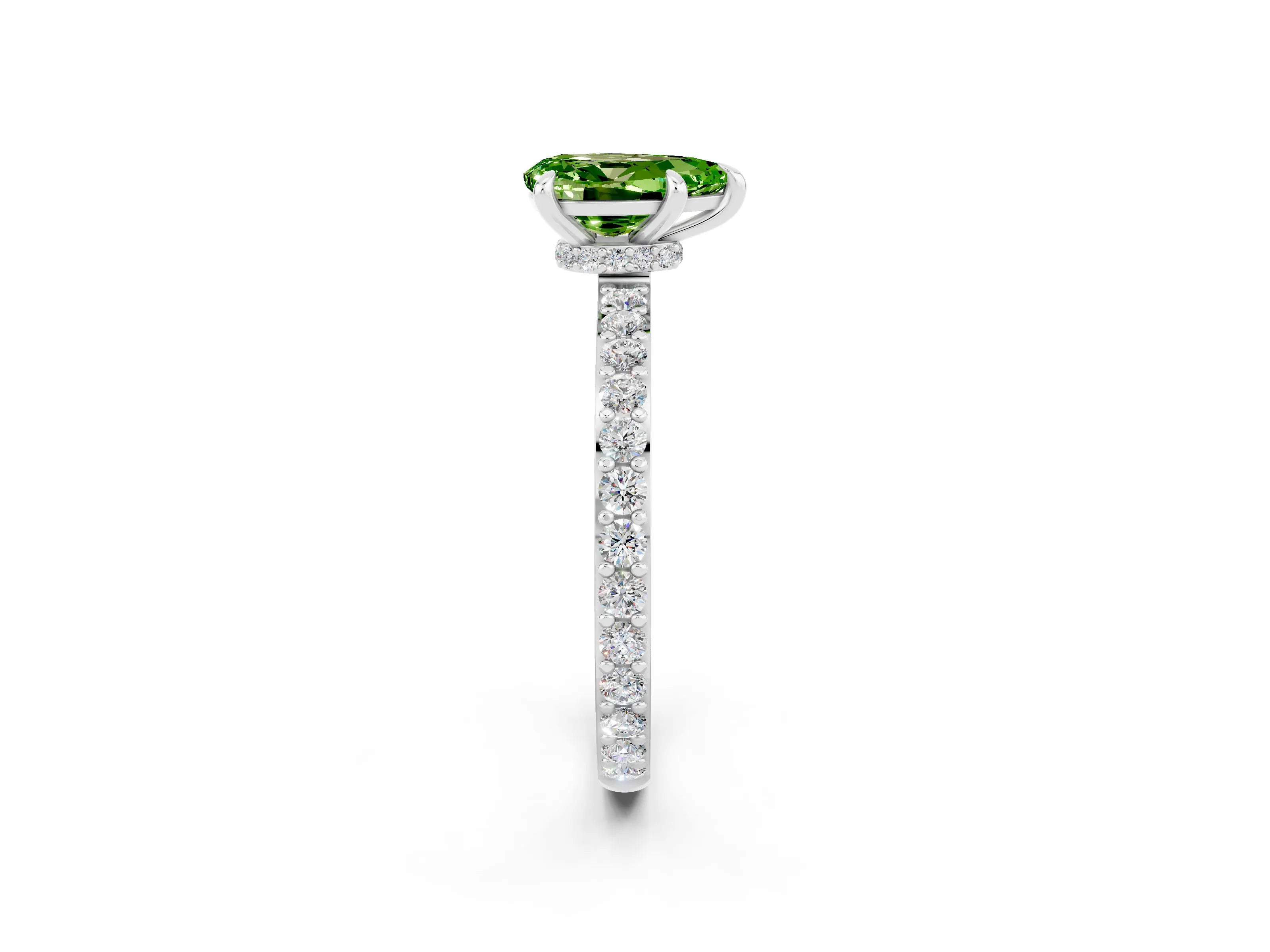 White gold Pear Cut Peridot Solitaire Engagement Ring with Pavé Band and Four-Prong Setting_2