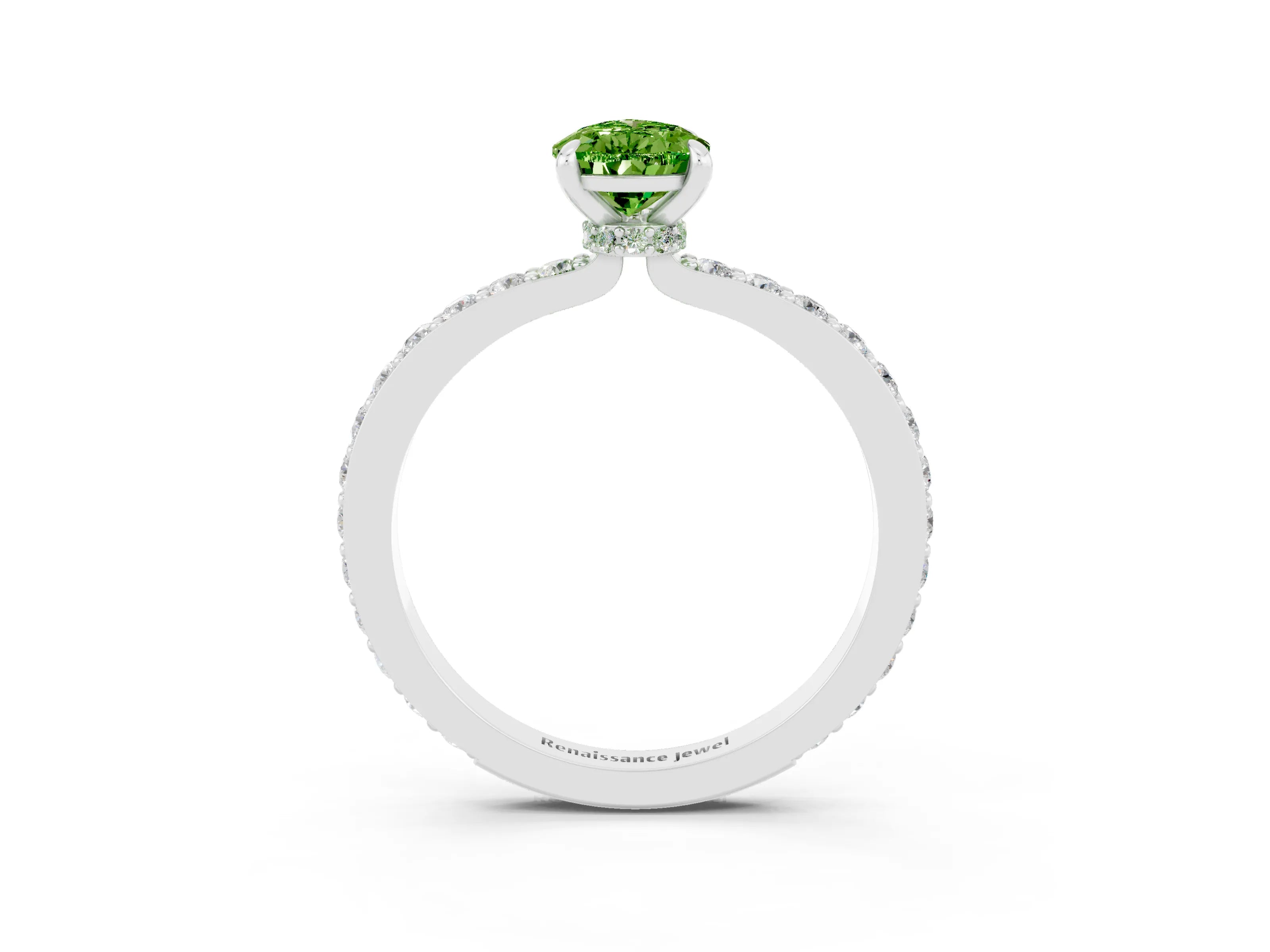 White gold Pear Cut Peridot Solitaire Engagement Ring with Pavé Band and Four-Prong Setting_3