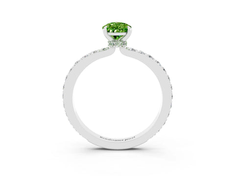White gold Pear Cut Peridot Solitaire Engagement Ring with Pavé Band and Four-Prong Setting_3