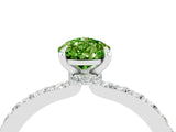 White gold Pear Cut Peridot Solitaire Engagement Ring with Pavé Band and Four-Prong Setting_4
