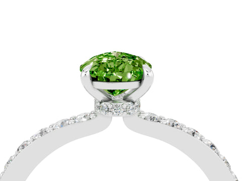 White gold Pear Cut Peridot Solitaire Engagement Ring with Pavé Band and Four-Prong Setting_4