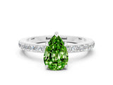 White gold Pear Cut Peridot Solitaire Engagement Ring with Pavé Band and Four-Prong Setting