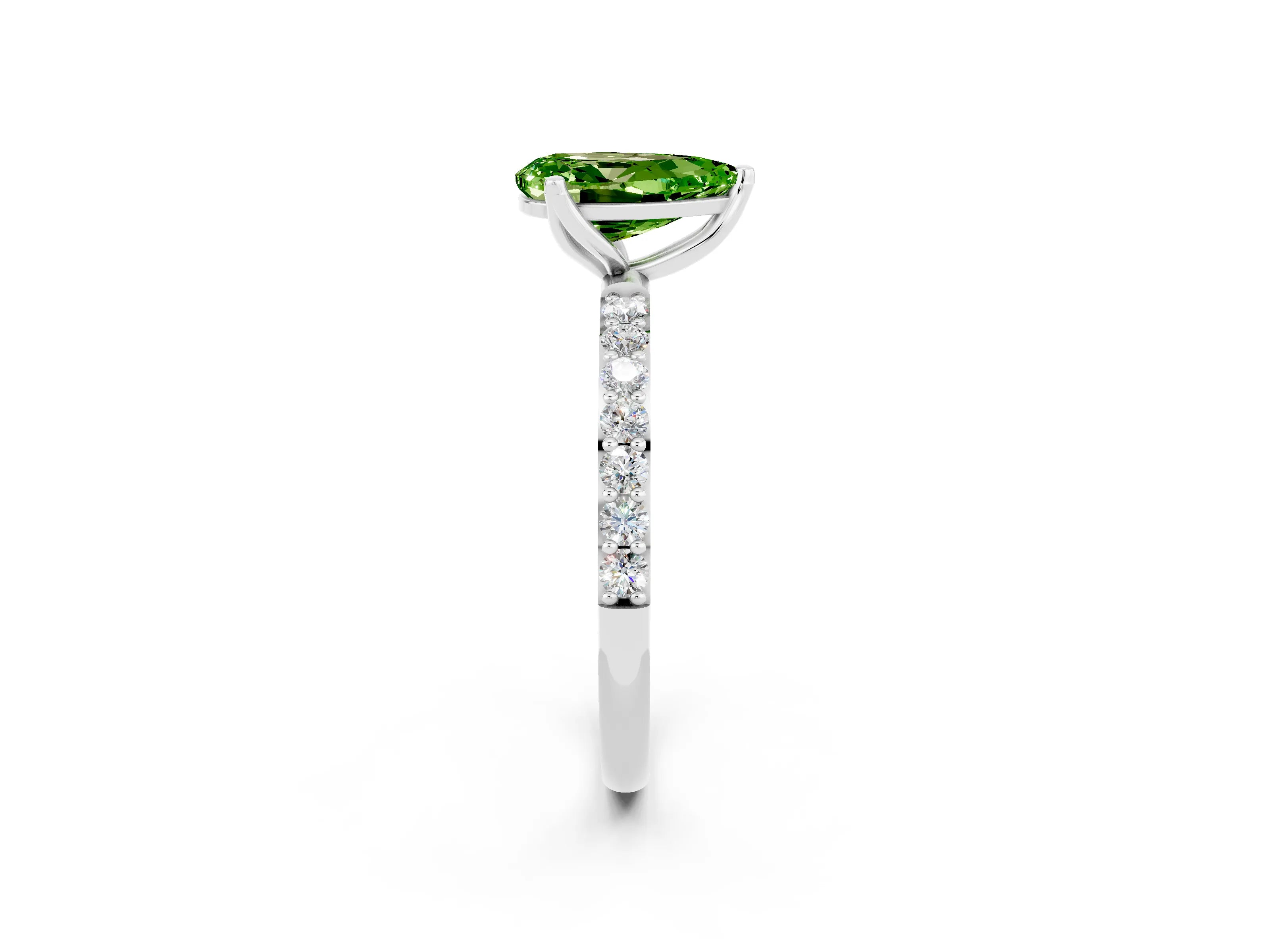White gold Pear Cut Peridot Solitaire Engagement Ring with Pavé Band and Prong Setting_2