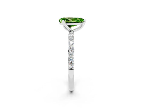 White gold Pear Cut Peridot Solitaire Engagement Ring with Pavé Band and Prong Setting_2
