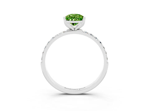 White gold Pear Cut Peridot Solitaire Engagement Ring with Pavé Band and Prong Setting_3