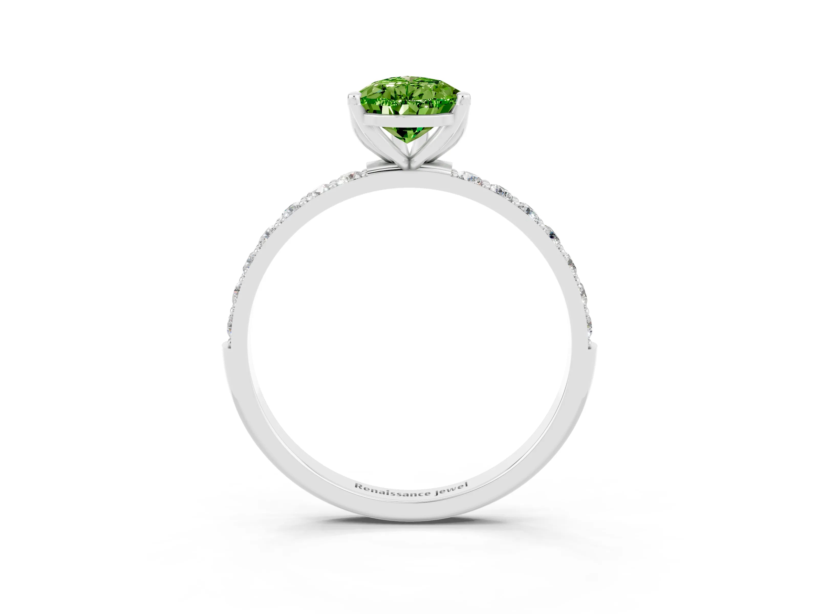 White gold Pear Cut Peridot Solitaire Engagement Ring with Pavé Band and Prong Setting_3
