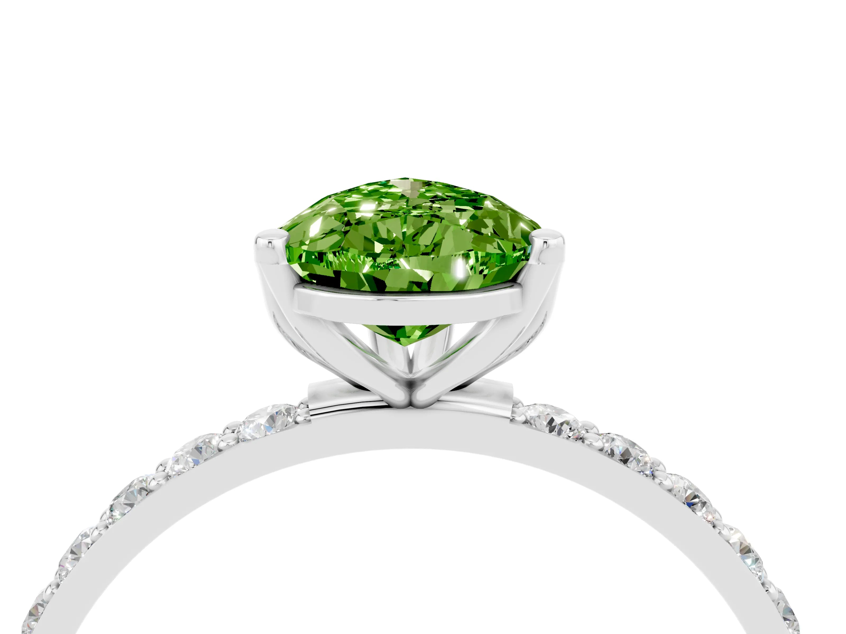 White gold Pear Cut Peridot Solitaire Engagement Ring with Pavé Band and Prong Setting_4