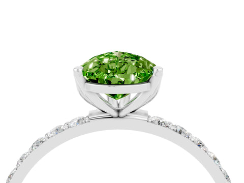 White gold Pear Cut Peridot Solitaire Engagement Ring with Pavé Band and Prong Setting_4