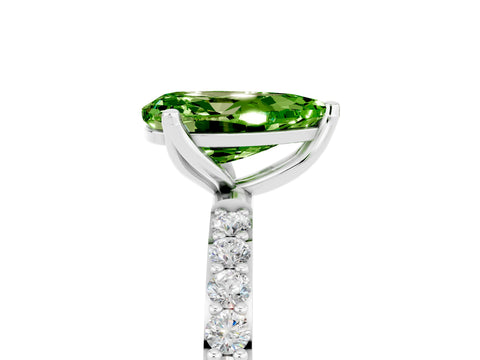 White gold Pear Cut Peridot Solitaire Engagement Ring with Pavé Band and Prong Setting_5